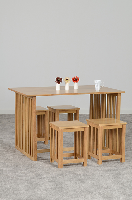 Richmond Foldaway Dining Set in Oak Varnish (4 Stools)